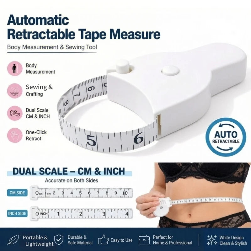 150cmAutomatic Telescopic Tape Measure Body Measuring Tape Sewing Ruler Tools Centimeter Tapes For Body Meter Measure White Tool