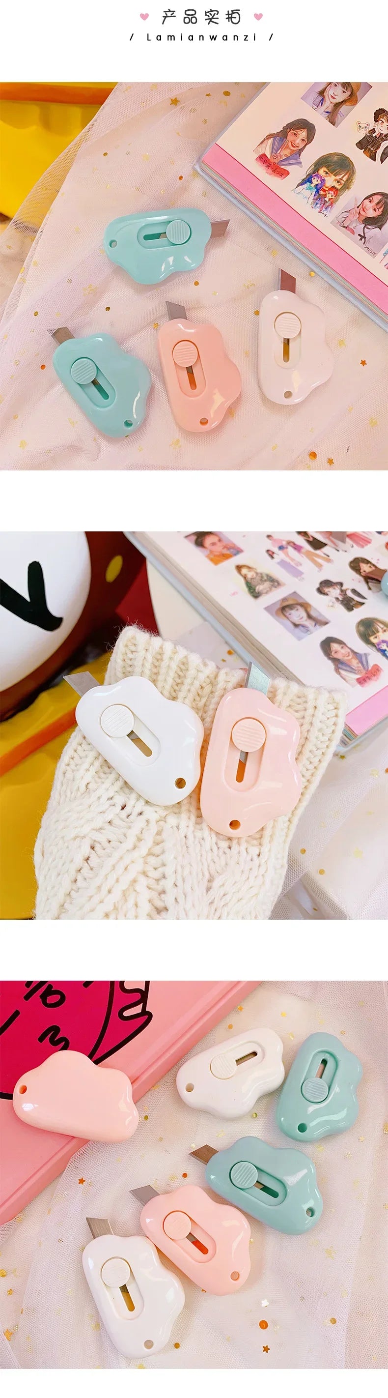 Mini Box Cutter Cartoon Cute Girly Pink Cat Paw Clouds Cutter Letter Envelope Opener Mail Knife Supplies Scrapbooking Tools