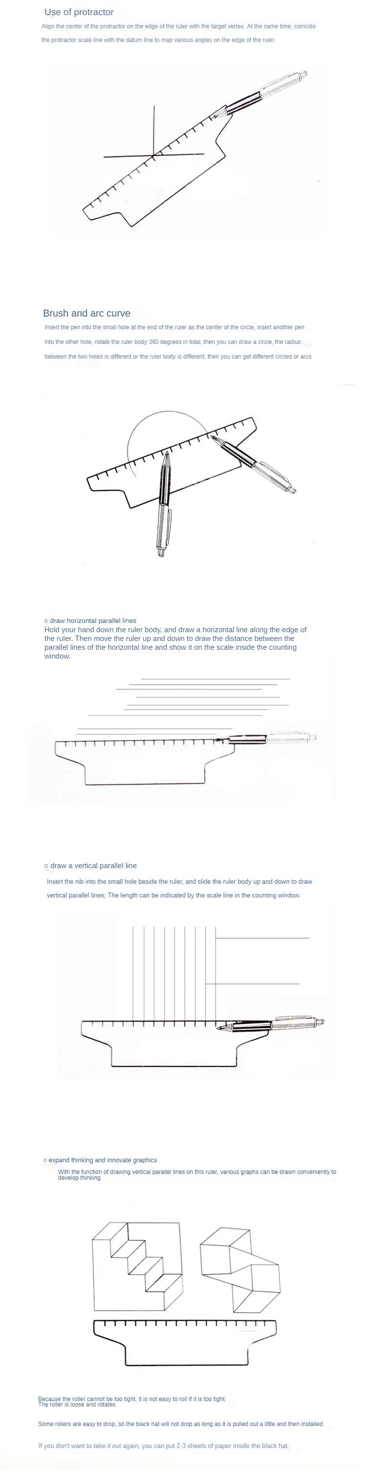 Angles Line Ruler 15cm 30cm Multi-Function Drawing Tool Roll Draw Ruler Metric Rolling Ruler Clear Parallel Rolling Ruler