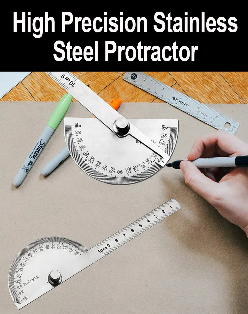 High Precision Stainless Steel Protractor Angle Gauge 180 Degrees 0-10CM Adjustable Semicircle Protractor Angle Measuring Tool