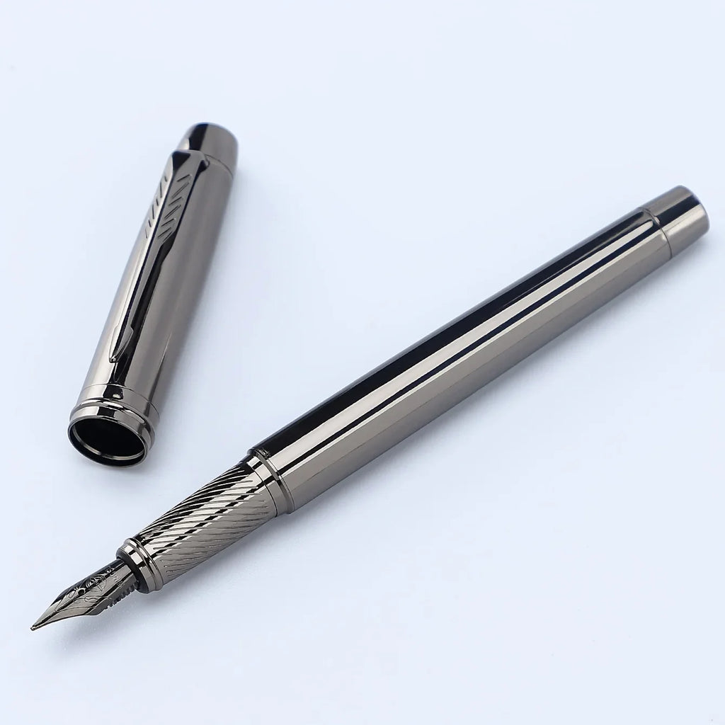 1 Pc Silver Gray High-end Business Fountain Pens, Lridium Pen Tip Medium size 0.5mm.  For School Classroom, Office, Daily Writin
