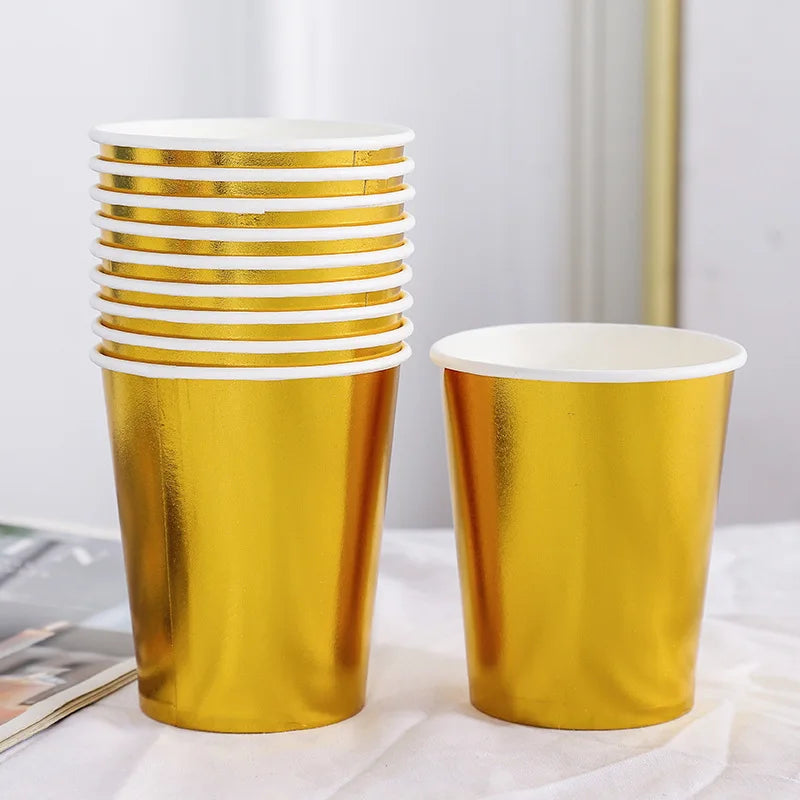 Gold Party Disposable Tableware Set Paper Plates Cups Napkins for Birthday Wedding Bachelorette Party Decoration Baby Shower