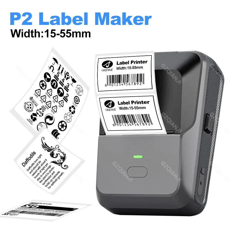 P2 Thermal Wireless Label Printer 20-58mm 2 inch Portable Bluetooth Sticker Mini Printer Price Tag Barcode Label Maker DIY