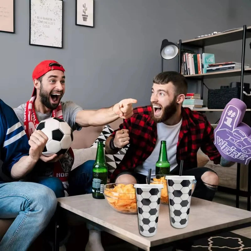 6/12pcs Reusable Plastic Soccer Cups with Lid Straws Kids Football Party Favors Sports Themed Birthday Decoration Supplies Gifts