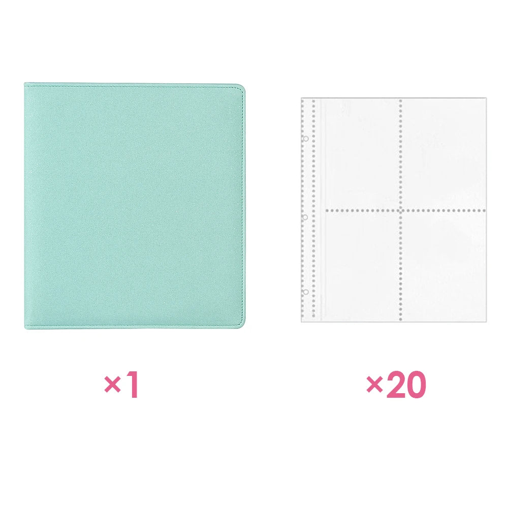 PLRBOK A5 Glitter Leather Photo Cards Album 3 Rings 7.6×9.8mm Kawaii Cute Binder Photocard 20 Sheets 4 Pockets Sleeves 80 Photos