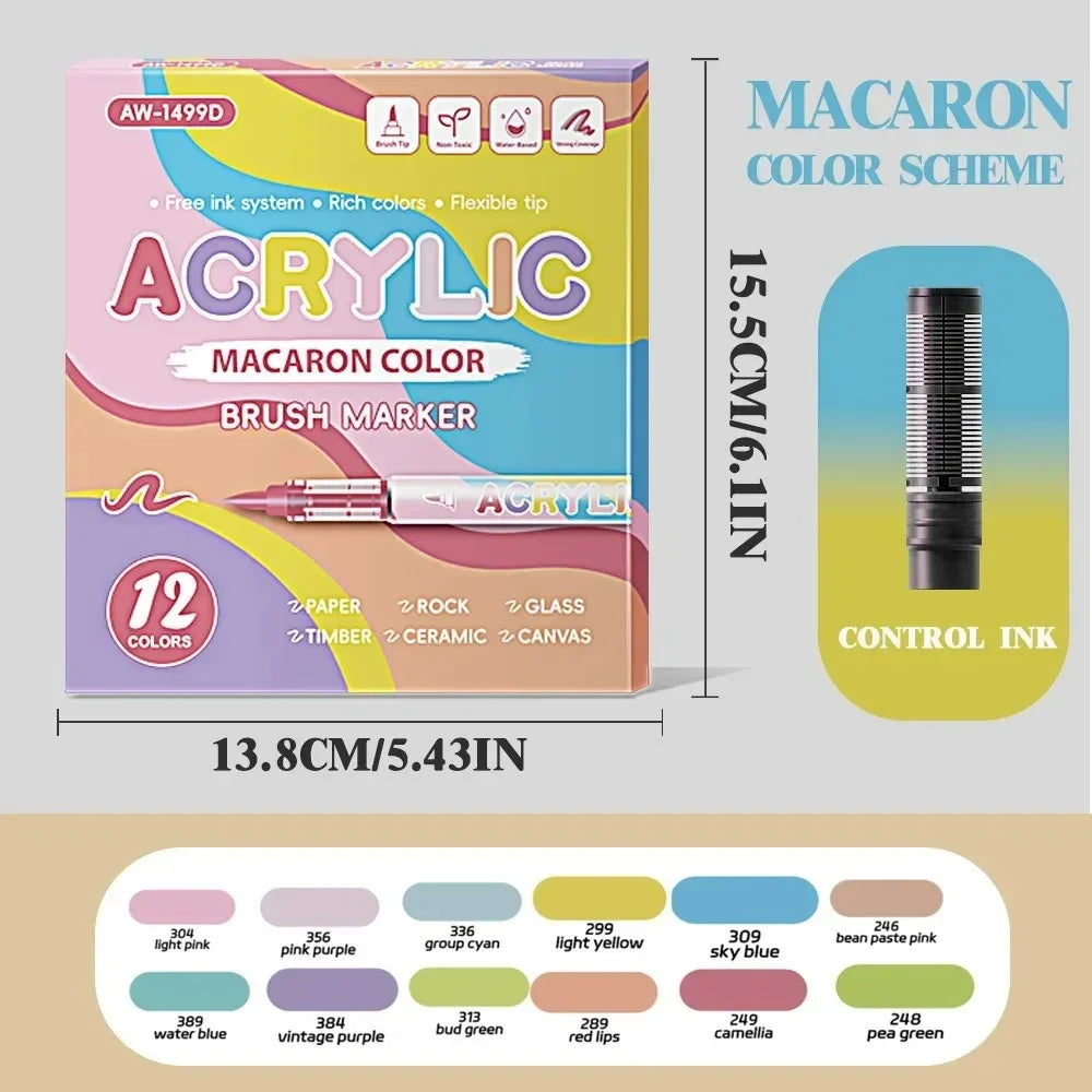 12 Pcs Black and White/Gold and Silver Acrylic Paint Markers Set, Large Ink Capacity, Skin Color Brush Markers Pen Art Supplies
