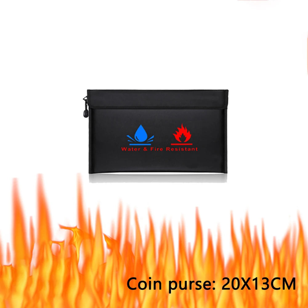 Fireproof & Waterproof Bag, File Storage Bag with Zipper Reusable Pouch for Certificates, Money, Cards (Black, Silver)