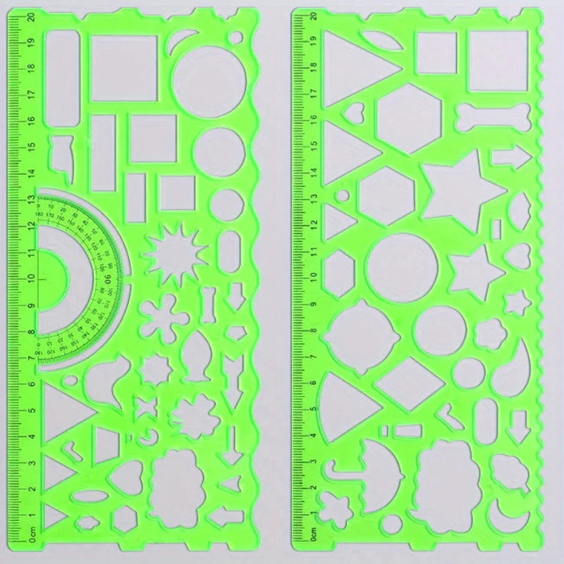 2pcs/set Multifunctional Geometric Ruler for Drawing and Crafting - Flower, Semicircle, and Geometric Patterns - Fun