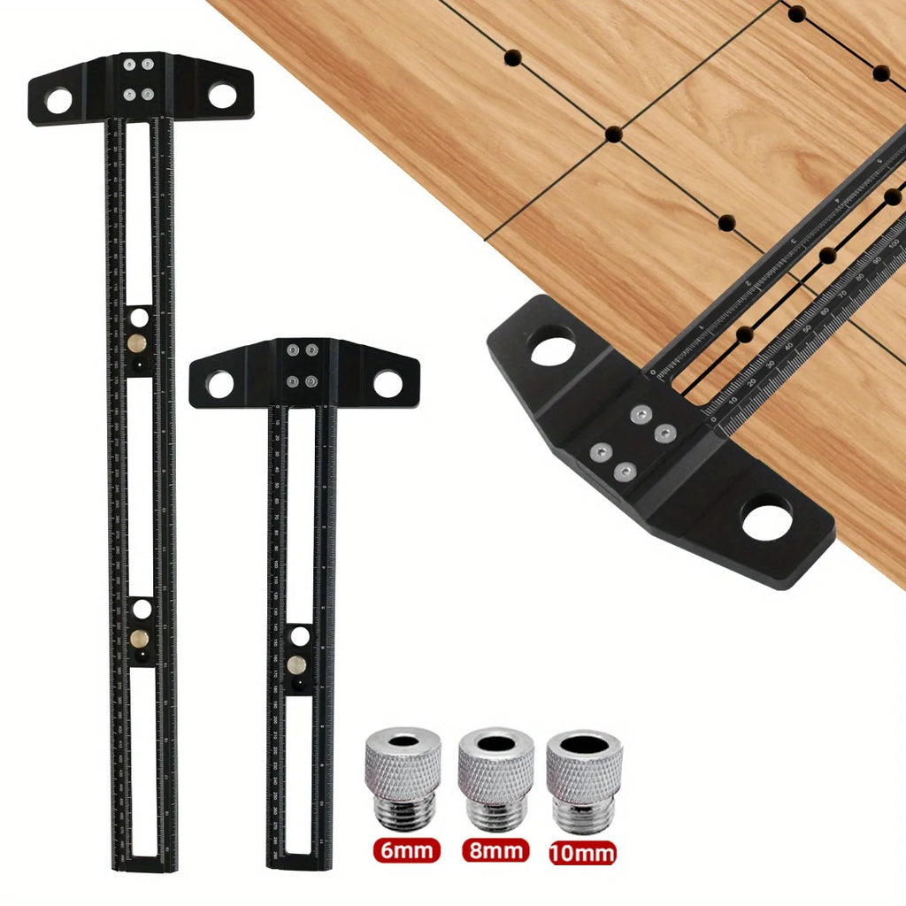 300/500MM Woodworking 2 in 1 Drilling Positioning Scoring Ruler - Adjustable T Square - Aluminum Scriber Marking Gauge Tool