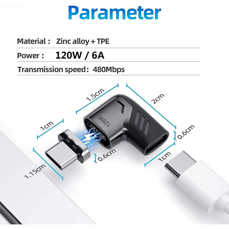 PD 120W Usb C To Type C Magnetic Adapter Fast Charging Magnetic Converter Cable USB C Connector for Macbook IPad Switch Samsung