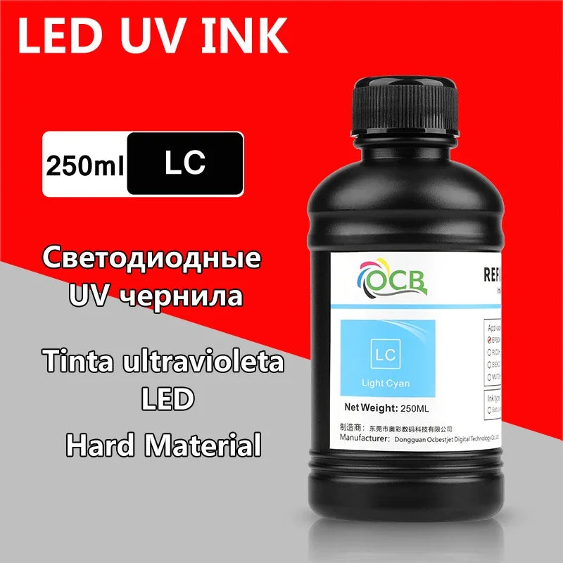 250ML Bottle LED UV Ink For Epson L800 L805 L1800 R290 R330 1390 1400 1410 UV Printer Ink UV Varnish Gloss Ink Hard INK Soft