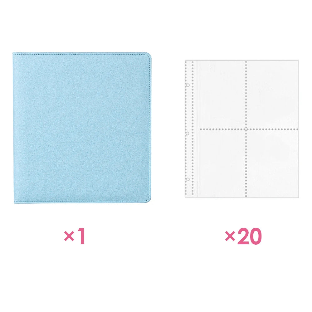 PLRBOK A5 Glitter Leather Photo Cards Album 3 Rings 7.6×9.8mm Kawaii Cute Binder Photocard 20 Sheets 4 Pockets Sleeves 80 Photos