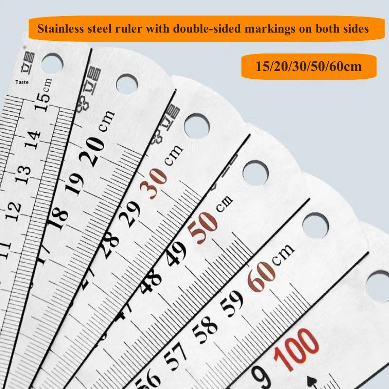15cm/20cm/30cm/40cm/50/60cm Metal Ruler Stainless Steel Straight Ruler Measuring Ruler Precision Double Sided Measure Ruler Tool