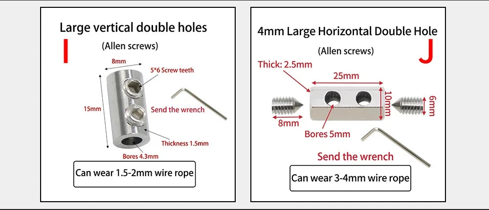 10-20pcs Steel Wire Rope Cable Clamp, Adjustable Metal Fixture Suitable for 1-4mm Stainless Steel Wire Rope