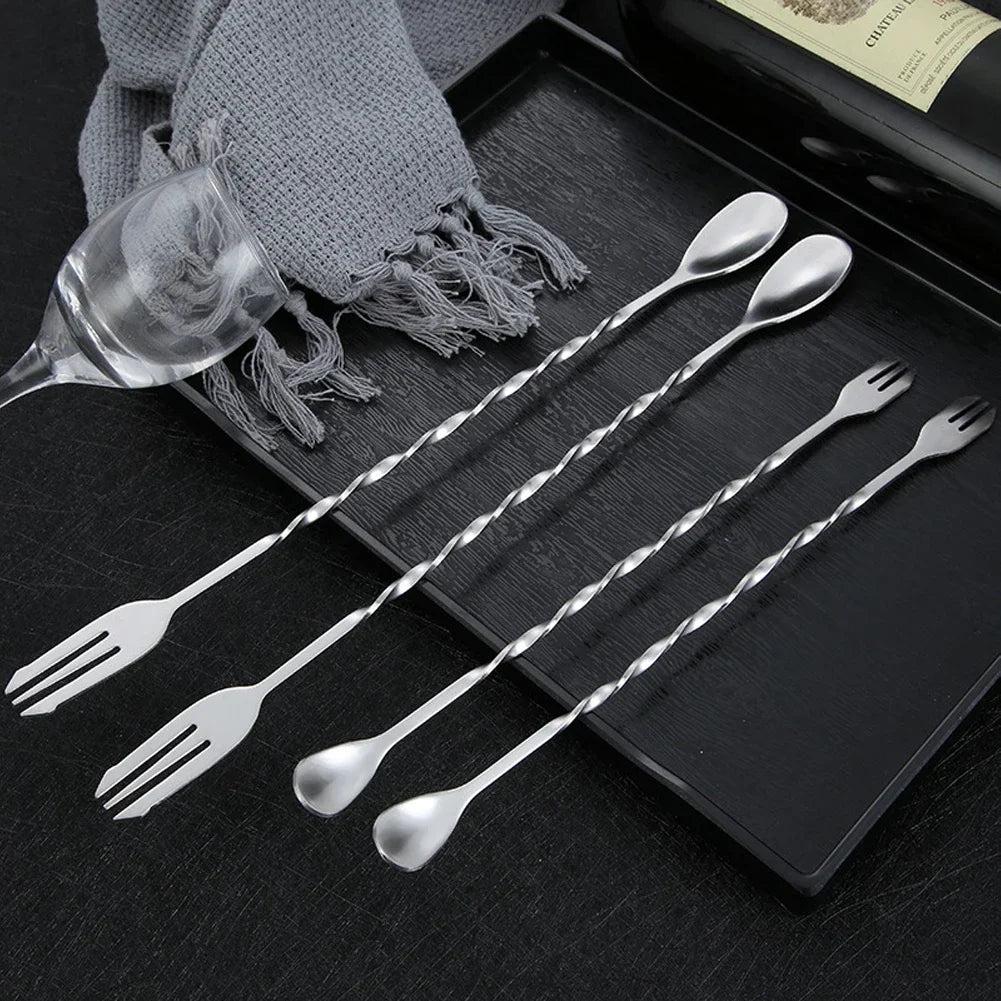 Stainless Steel Threaded Bar Spoon Swizzle Stick Coffee Cocktail Mojito Wine Spoons Barware Bartender Tools Accessories