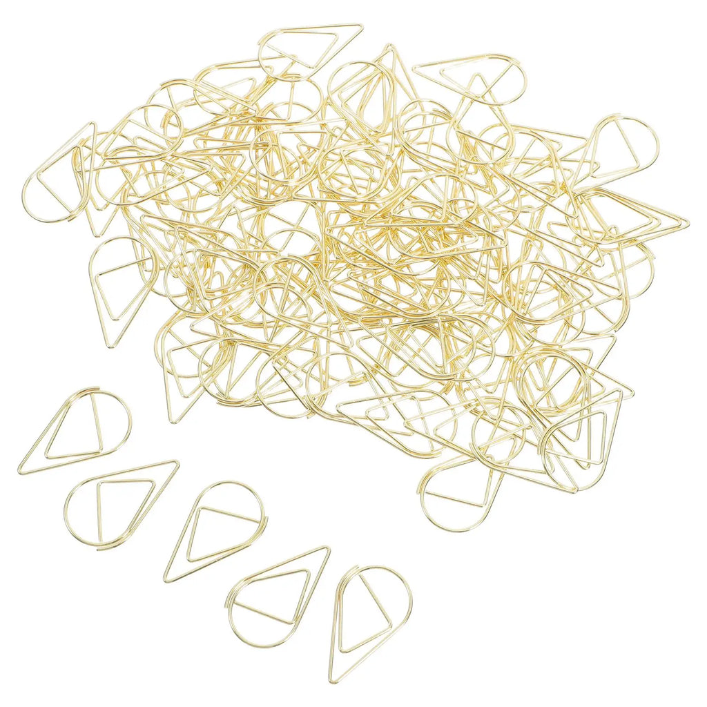 100pcs Waterdrop Paperclips Gold Metal Office Supplies Document File ganizer Teardrop Clips Paper Clamps For Files Binding
