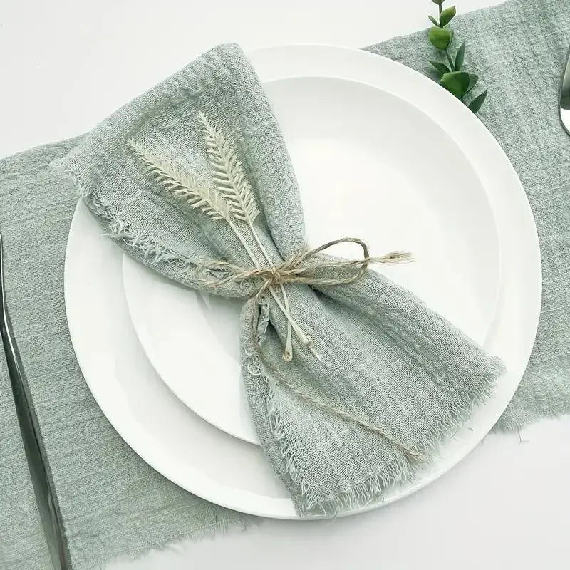 10Pcs 32x32cm Handmade Cloth Napkins with Fringe, Delicate Rustic Decorative Table Napkins for Wedding/Dinner/Party