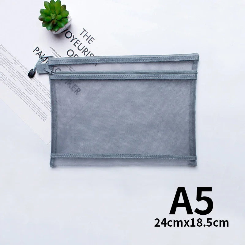 Nylon Mesh File Bag A4 A5 A6 Transparent Zipper Test Paper Information Bag Office Student Pen Bag Subject Bag Puzzle Storage Bag