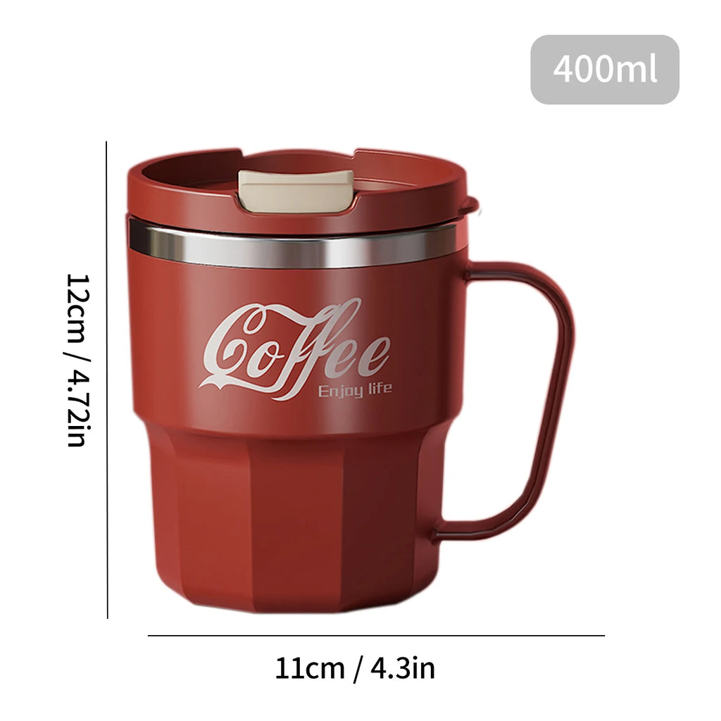 WORTHBUY Coffee Mug With Lid&Handle 304 Stainless Steel Tea Milk Coffee Cup Double Wall Insulated Anti Scalding Drinking Cup