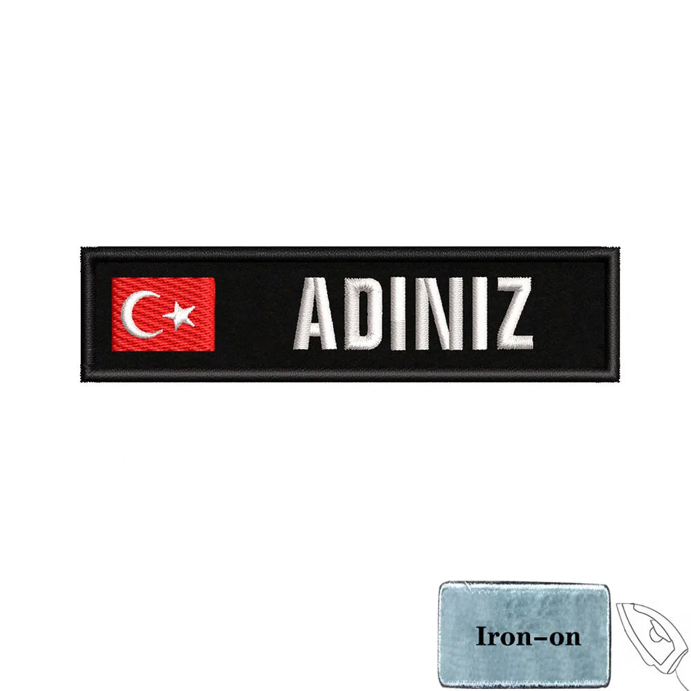 1PC 10cmX2.5cm Custom Name Flag Patch Stripes Badge Iron On Or Hook Loop Armband Germany Luxembourg Armenia Serbia Singapore