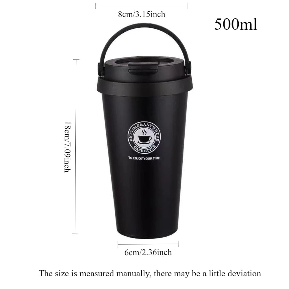 16Oz InsulatedCoffeeCupCoffeeThermosFlask with Leak Proof Lid AndHandle 304 Material Double Wall Insulation and Leak ProofDesign