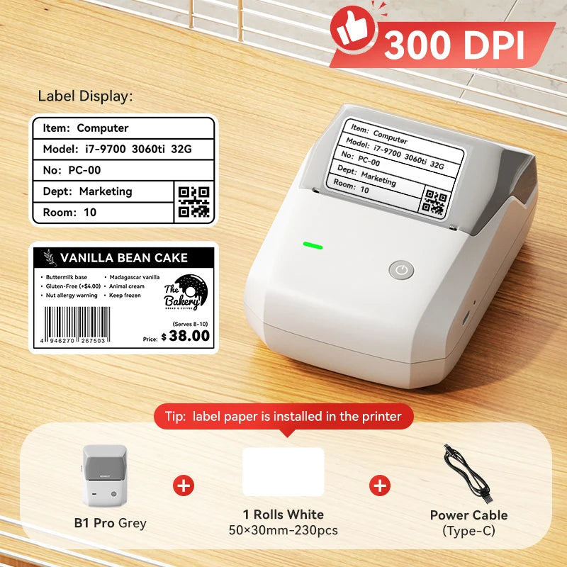 Niimbot B1 Pro Label Printer 300 DPI High-definition Red Black Color Printing Self-adhesive Photo Printing for Business Home