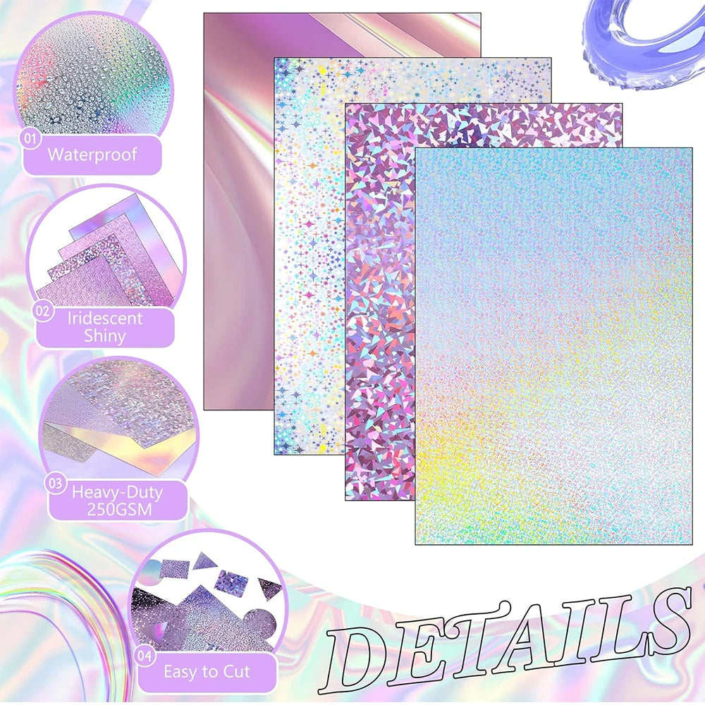 20 Sheets Holographic Cardstock 8.5 x 11, 250gsm Metallic Cardstock Glitter Shiny Iridescent Mirror Paper for Scrapbooking DIY