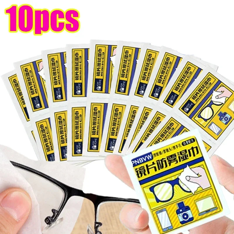 200-10Pcs/Box Glasses Cleaner Wet Wipe Disposable Anti Fog Misting Dust Remover Cleaning Lens Wipes Sunglasses Phone Screen