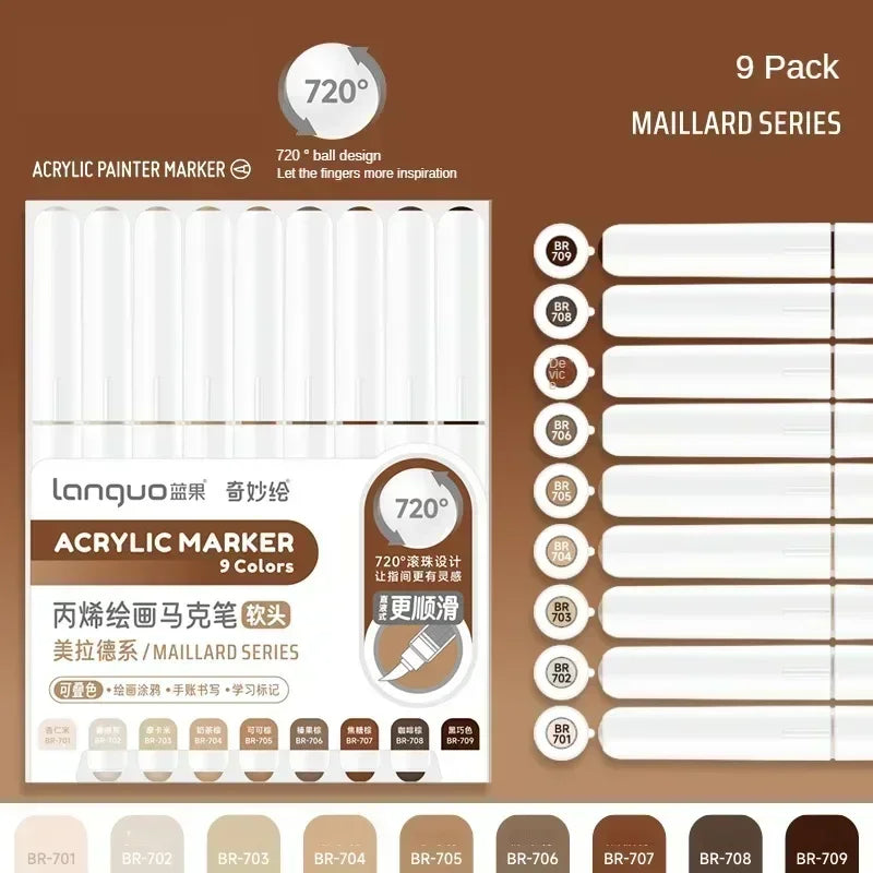 LANGUO 240/9 Colors Acrylic Color Markers Direct Liquid Paint Marker Pen DIY Drawing with Storage Box School Supplies Stationery