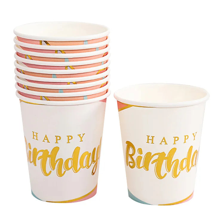 Pink Blue Stripe Dot Disposable Tableware Sets Paper Cups Plate Straws Fork Disposable Sets Wedding Birthday Party Decorations