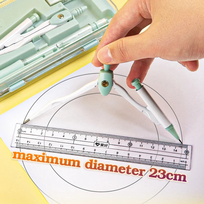 8-Piece Math Drawing Set,Drawing Tools,Including Compass,Ruler,Set Square,Protractor, Eraser,And Mechanical Pencil,Compass Set