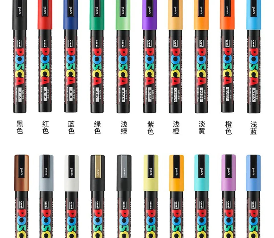 1pcs Japan UNI POSCA Markers PC-1M/3M/5M Acrylic Graffiti Pen Waterproof DIY Stackable Color Art Painting School Supplies