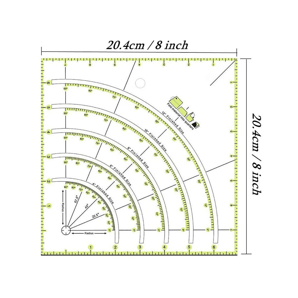 8x8" Acrylic Sewing Quilting Ruler Multifunctional Fans Quilt Patchwork Ruler Sewing Template Patchwork Tool DIY Sewing Supplies