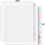 A4 Clear Sheet Protectors with Tabs, 8 Tabs, 2 Sets, Clear Plastic Dividers for 3 Ring Binder, Insertable Index Page Divider