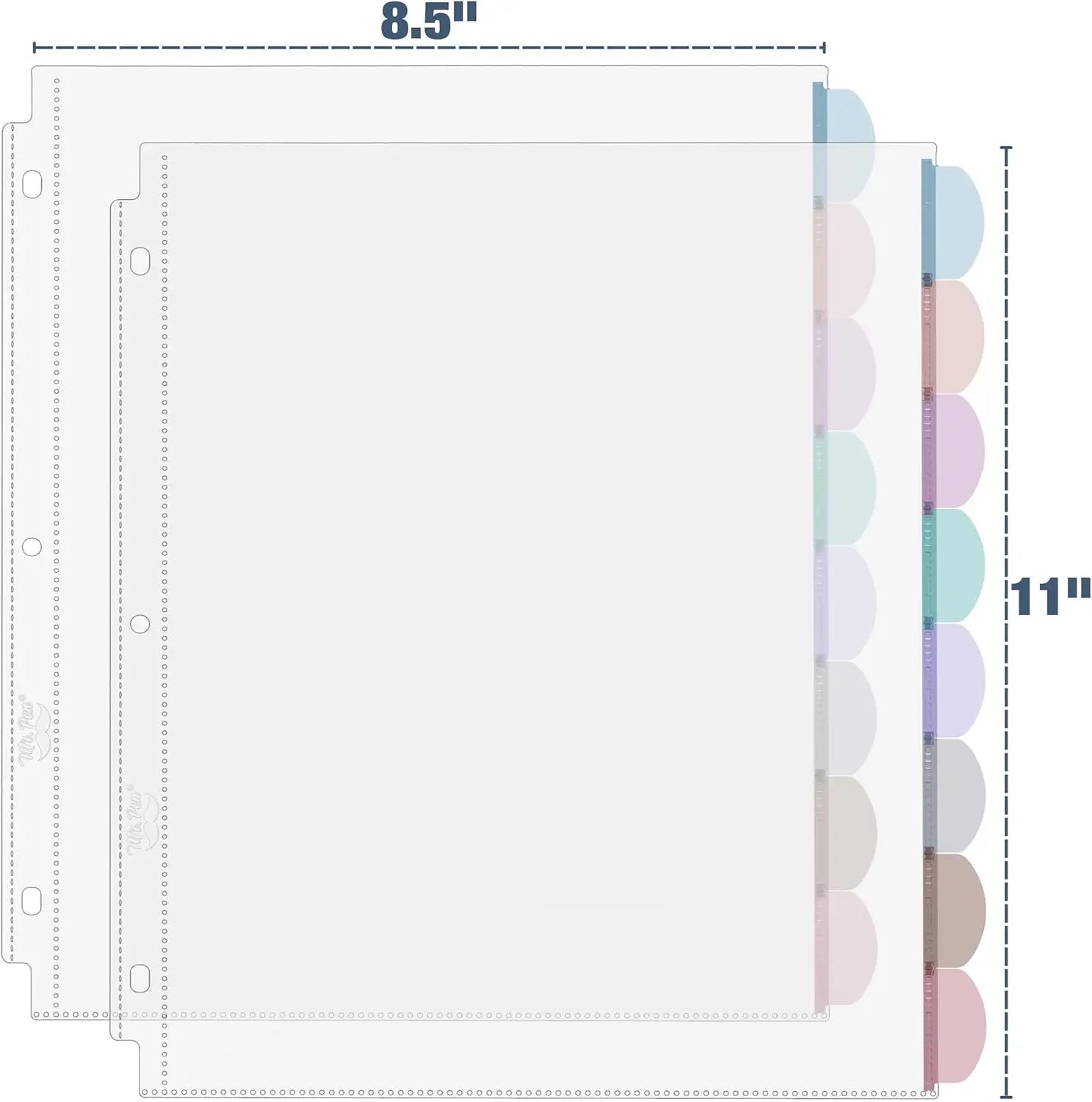 A4 Clear Sheet Protectors with Tabs, 8 Tabs, 2 Sets, Clear Plastic Dividers for 3 Ring Binder, Insertable Index Page Divider