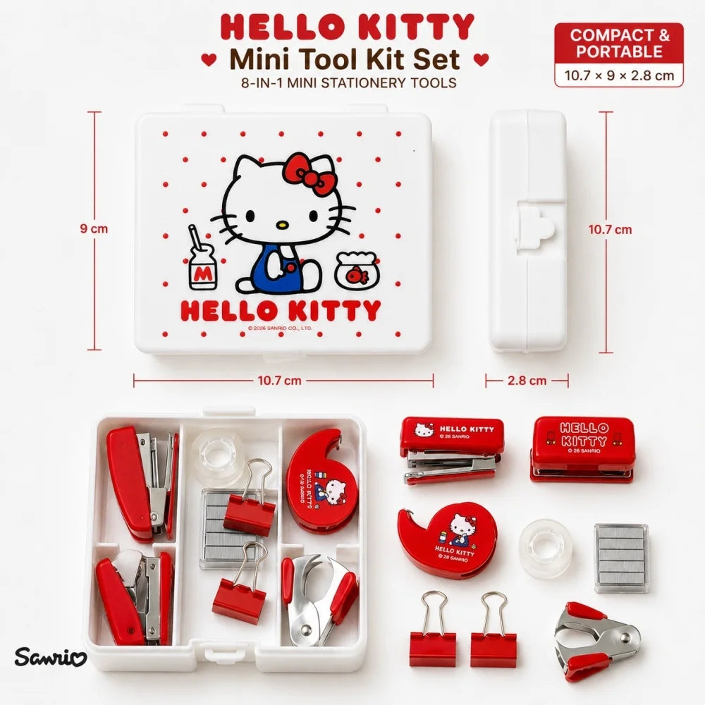 Genuine Hello Kitty Sanrio Desktop Stationery Kit Mini Stapler Tape Clips Staples Storage Box Study Office Supplies Gifts