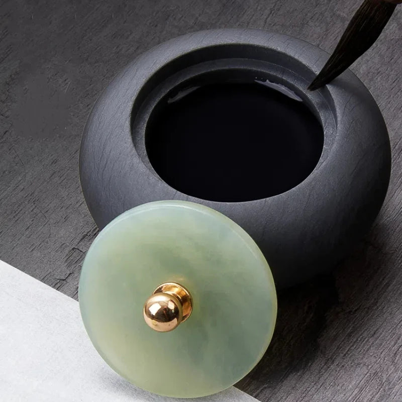 Small Natural Stone Inkstone Jade Mini Ink Stone Chinese Style Calligraphy Practice Inkstone Vintage Practical Ink Cartridge