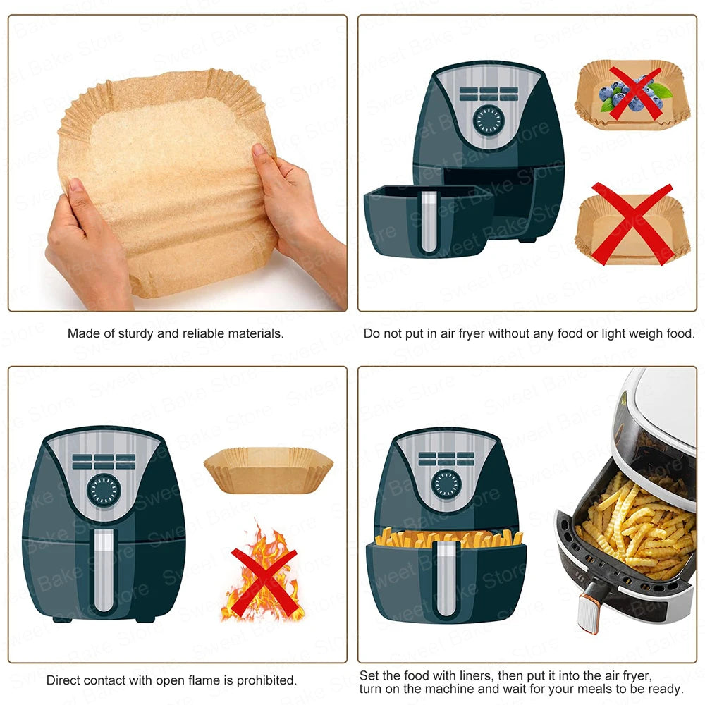 16/20/23CM Square Multiple Sizes Air Fryer Parchment Paper Liners Non-stick Baking Tray For 3-10 QT Frying, Cooking, Roast