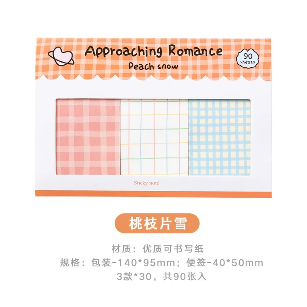 Kawaii Grid Sticky Notes Set, Cute Memo Pads Assorted Colors for Diary Journal Scrapbooking, Stationery Gift for School Office Supplies