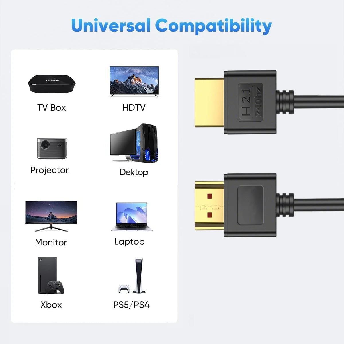 8K HDMI-compatible Cable 2.1 High Speed 48Gbps 8K@60Hz 4K@240Hz HDCP HDR 90 Degree Bend HD Cord  for PS5 PC Gaming Monitor HDTV
