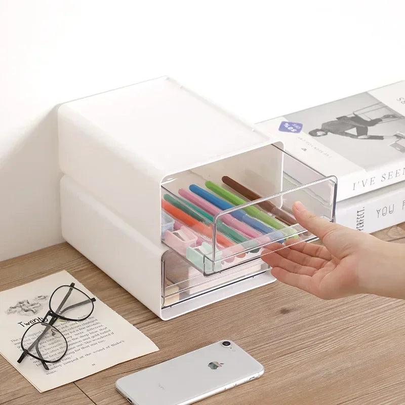 Transparent Desktop Storage Box Drawer Type Office File Storage Box Bedroom Study Stack Combination Portable Storage Cabinet