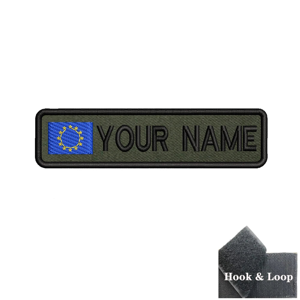 1PC 10cmX2.5cm Custom Name flag Patch Stripes Badge tags Iron On Or Hook Loop Army green Estonia Austria Bulgaria Luxembourg