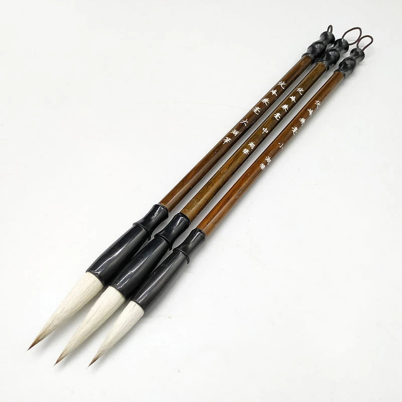 3Pcs Brown Weasel Hair White Woolen Writing Brush Chinese Calligraphy Brush Pen Writing Practice Supplies For Student