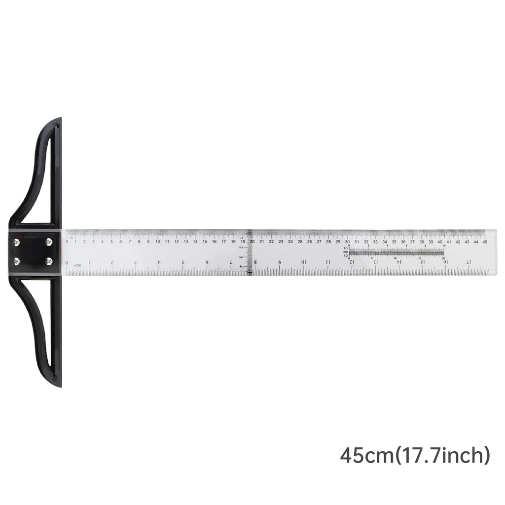Metric & Imperial Scales Aluminum Alloy Angle Triangle Ruler 45cm T Square Acrylic Ruler Measuring Tool Set for Carpentry