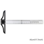 Metric & Imperial Scales Aluminum Alloy Angle Triangle Ruler 45cm T Square Acrylic Ruler Measuring Tool Set for Carpentry