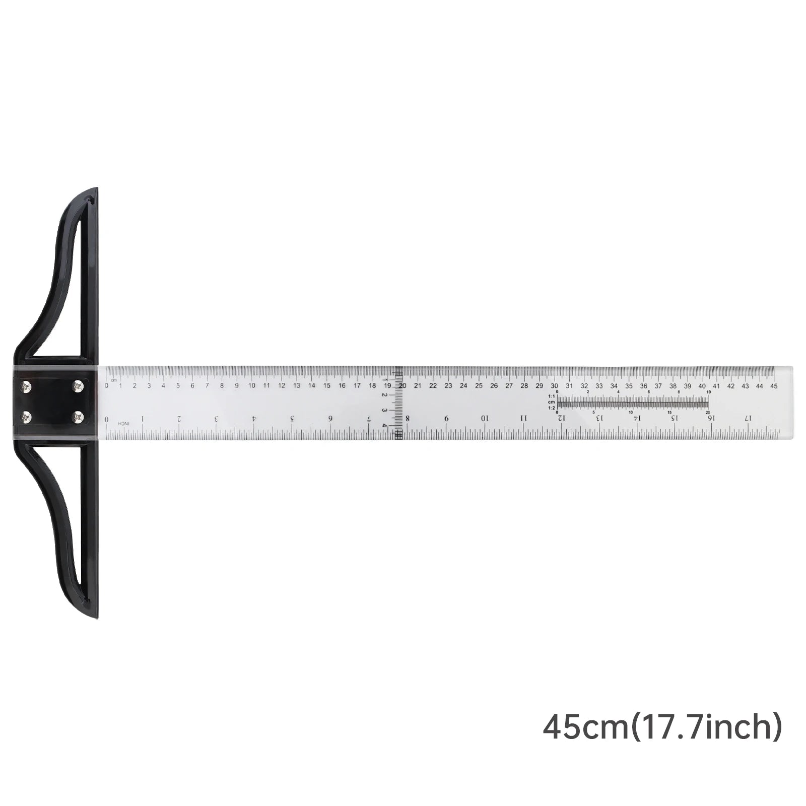 Metric & Imperial Scales Aluminum Alloy Angle Triangle Ruler 45cm T Square Acrylic Ruler Measuring Tool Set for Carpentry