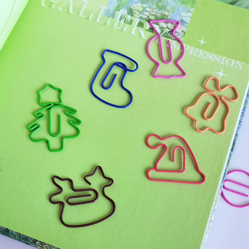 50/30pcs Christmas Tree Metal Material Bell Elk Shape Paper Clips Funny Kawaii Bookmark Office School Stationery Marking Clips