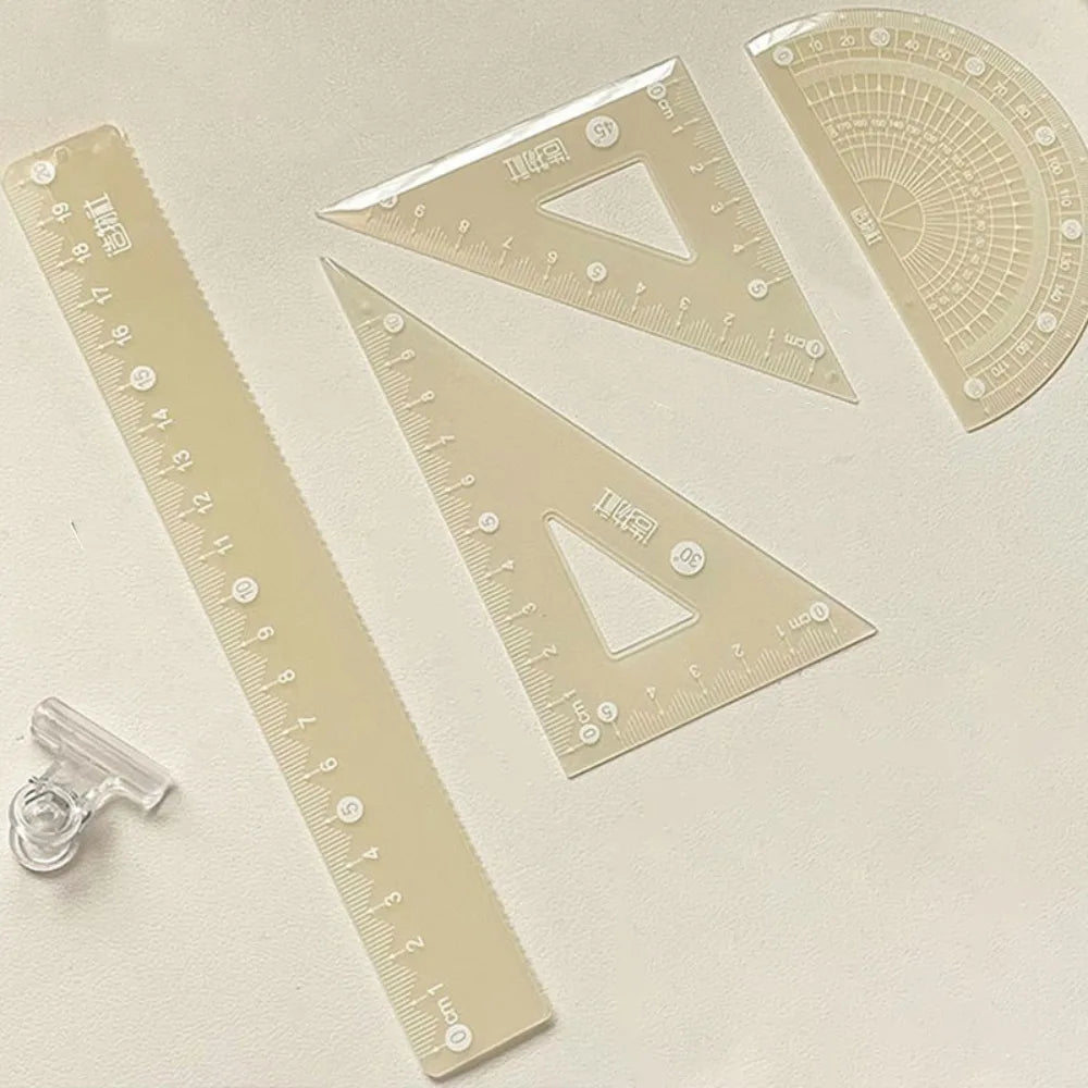 4PCS/Set 15/20CM Jelly Ruler Set Transparent Measuring Stationery Set Square Thickened Straight Ruler Student Gift