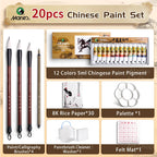 Marie's Chinese Paint Pigment Set,12/18/24/36 Colors 5ml/0.17oz Sumi Watercolor with 8pcs Art Tools for Landscape,Ink,Writing
