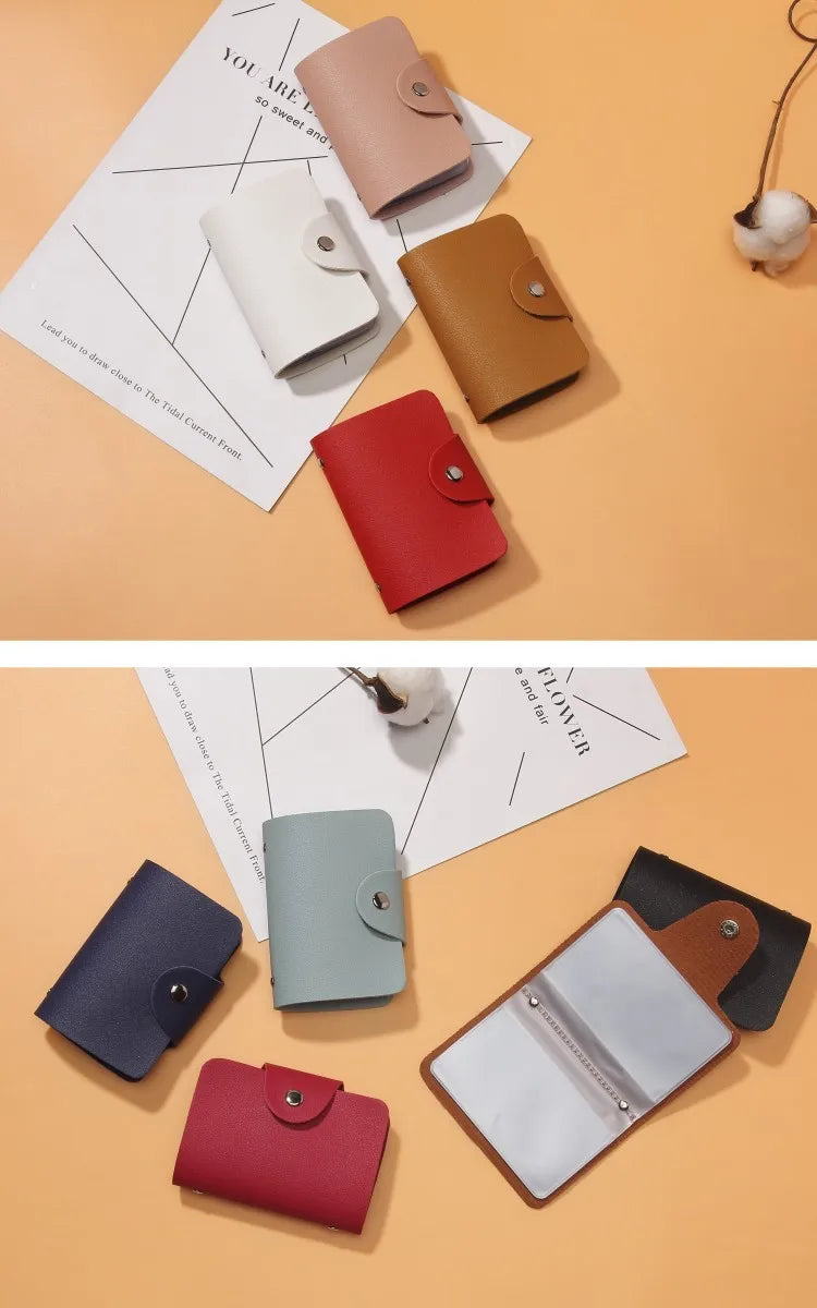Business Card Holder Anti-theft ID Credit Card Holder Fashion Women's 24 Cards Slim PU Leather Pocket Case Coin Purse Wallet